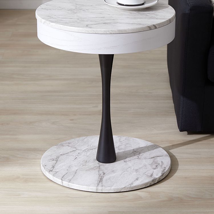 Marble pattern side table, night table, coffee table, round table with storage
