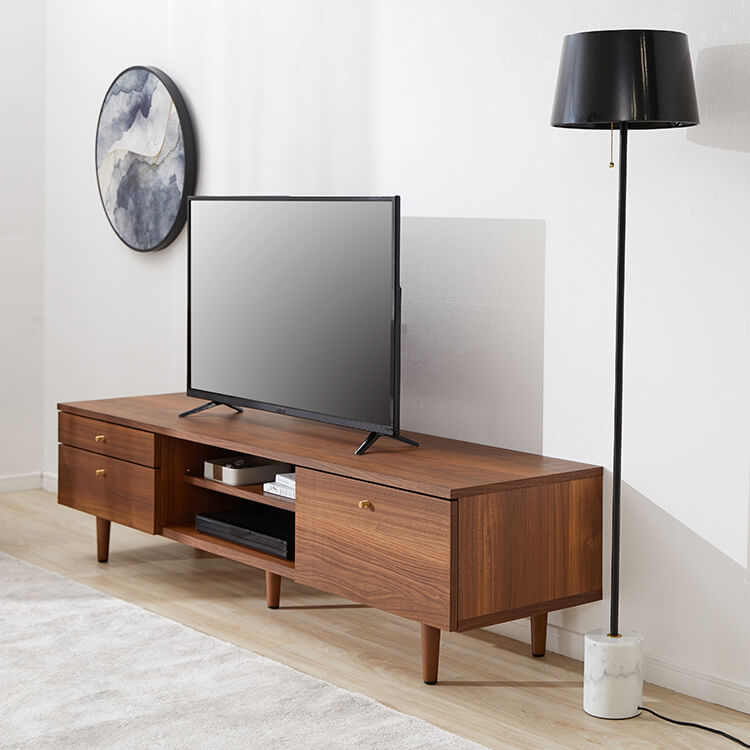 Wood-grain TV stand, brass, wooden legs, made in Japan [width 180]