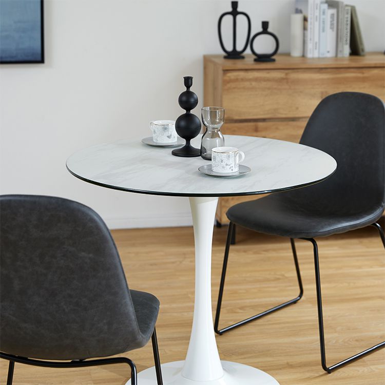 Marble-look round table with glass top, compact