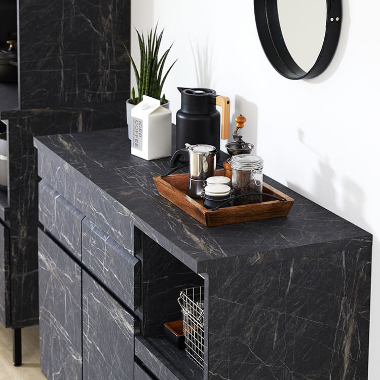 キッチンカウンター キッチンラック 食器棚 大理石柄 キッチンボード キッチン収納 スライド 国産 ストーン風