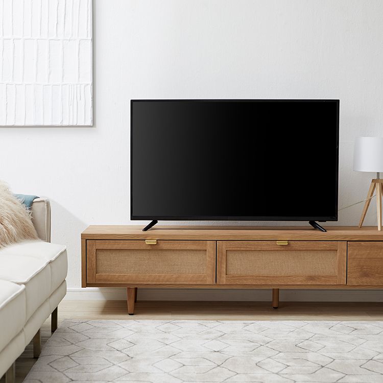 Japanese-made TV stand with flap doors and storage space, wooden legs