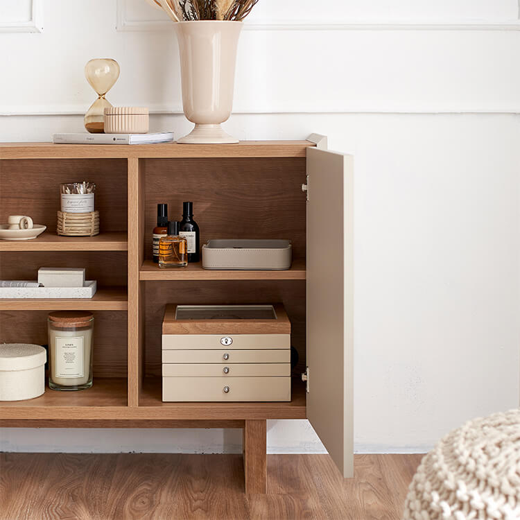 A stylish sideboard in shabby natural and beige