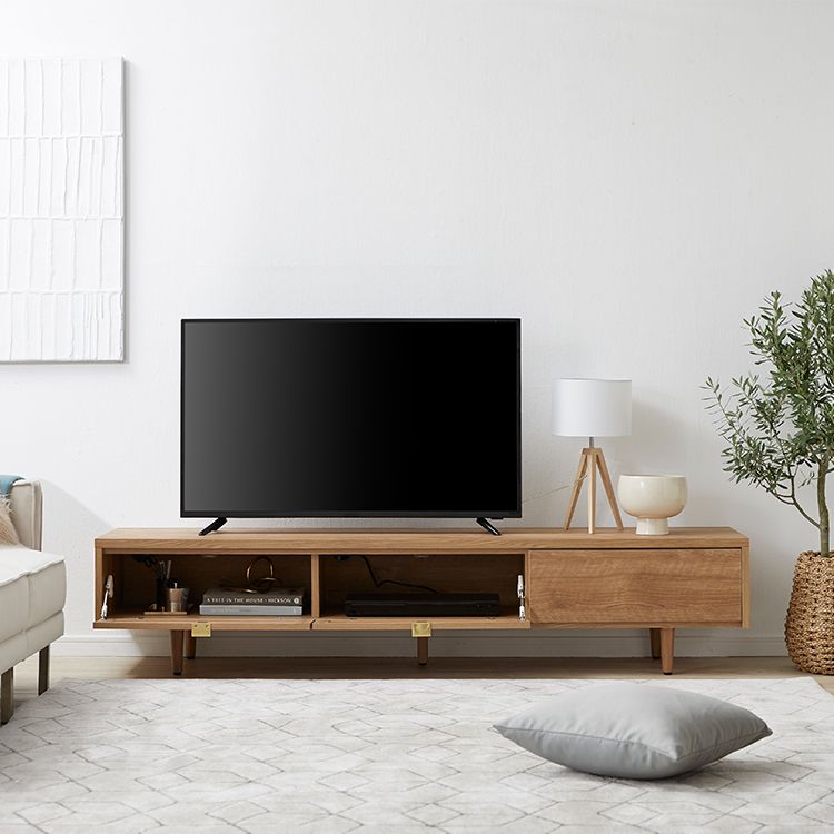 Japanese-made TV stand with flap doors and storage space, wooden legs
