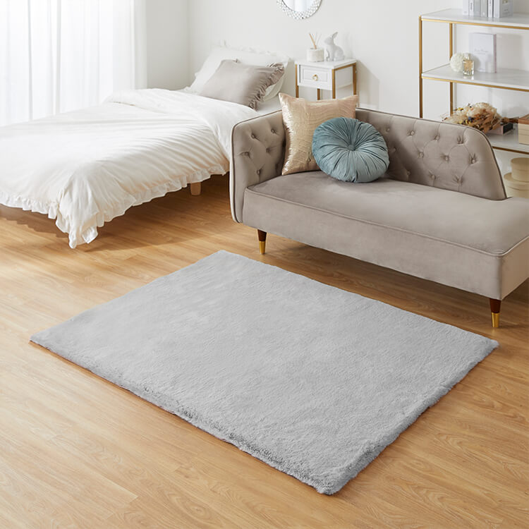 Sサイズ ラグ ラグマット カーペット シャギーラグ フェイクラビットファー 絨毯 長方形 滑り止め付き