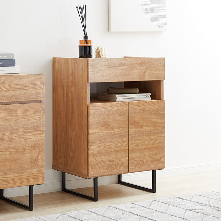 Stylish wooden cabinet with steel legs