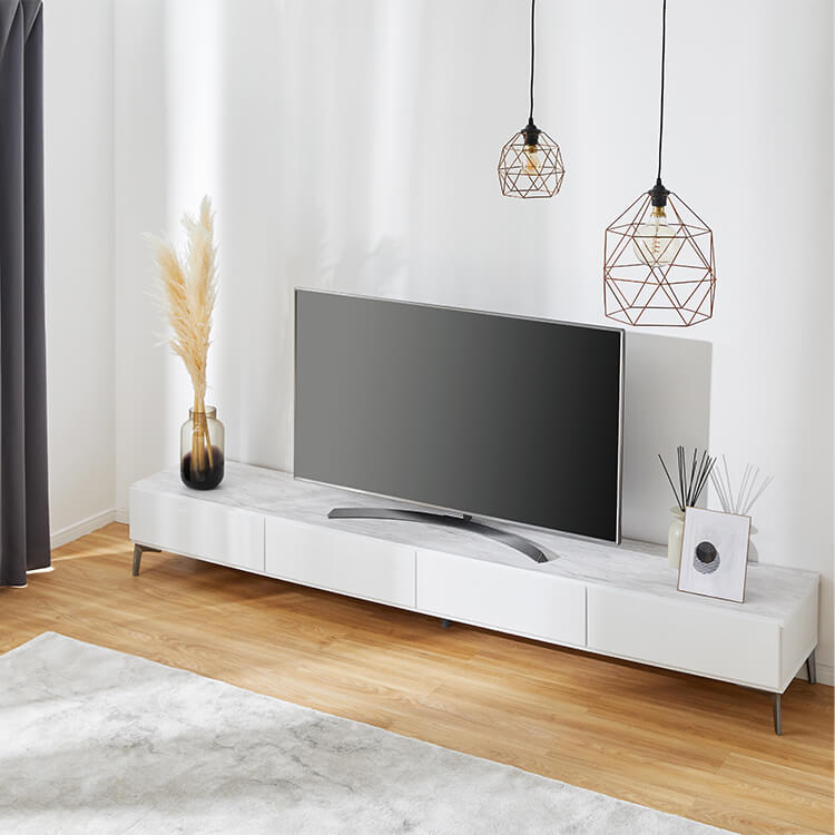テレビ台 日本製 ローテレビ台 収納付 スチール脚 大理石柄 大理石家具