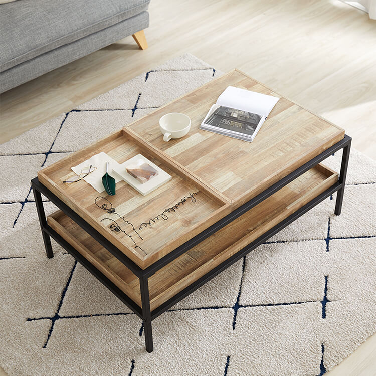 Table Wooden living room table with storage shelf