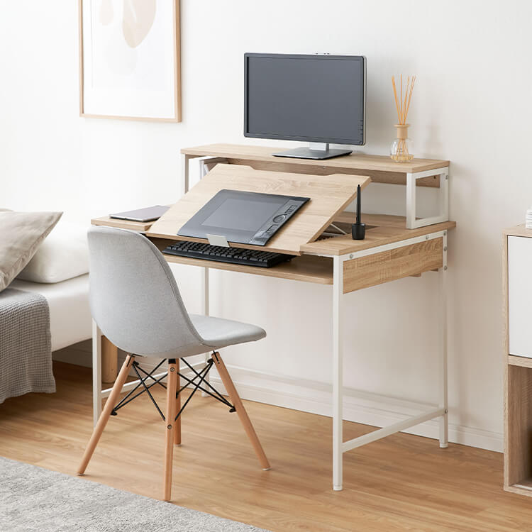 パソコンデスク オフィスデスク ワークデスク 学習机 段階調節 スライドラック タップ収納