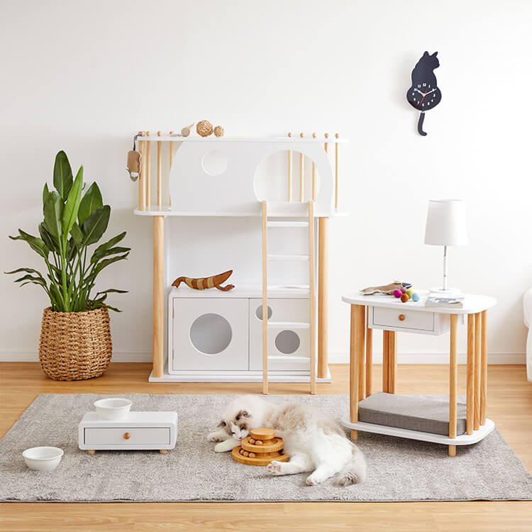 LOWNYA Cat Bed &amp; Cushion Set Pet Side Table