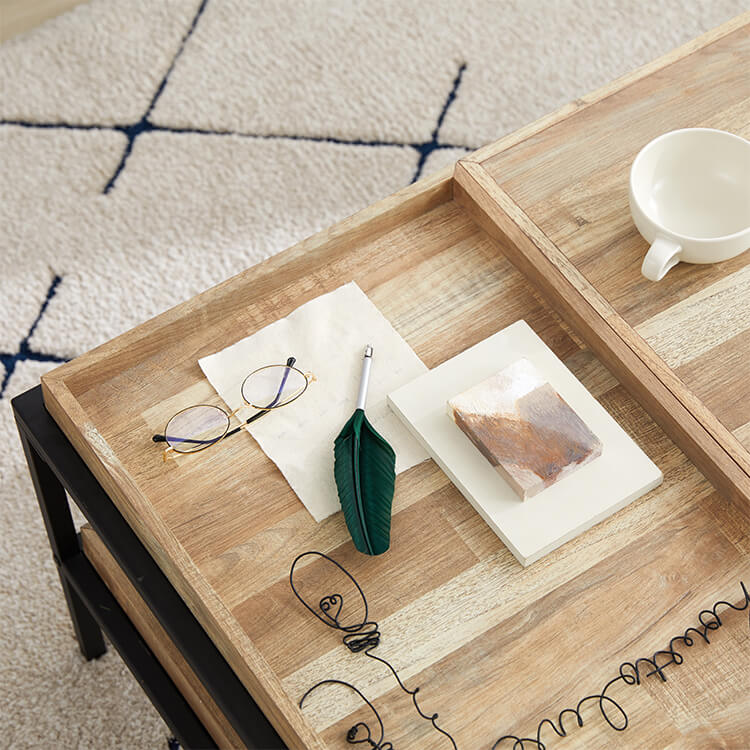 Table Wooden living room table with storage shelf