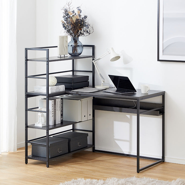 Computer desk with bookshelf and storage, corner desk, wood grain finish