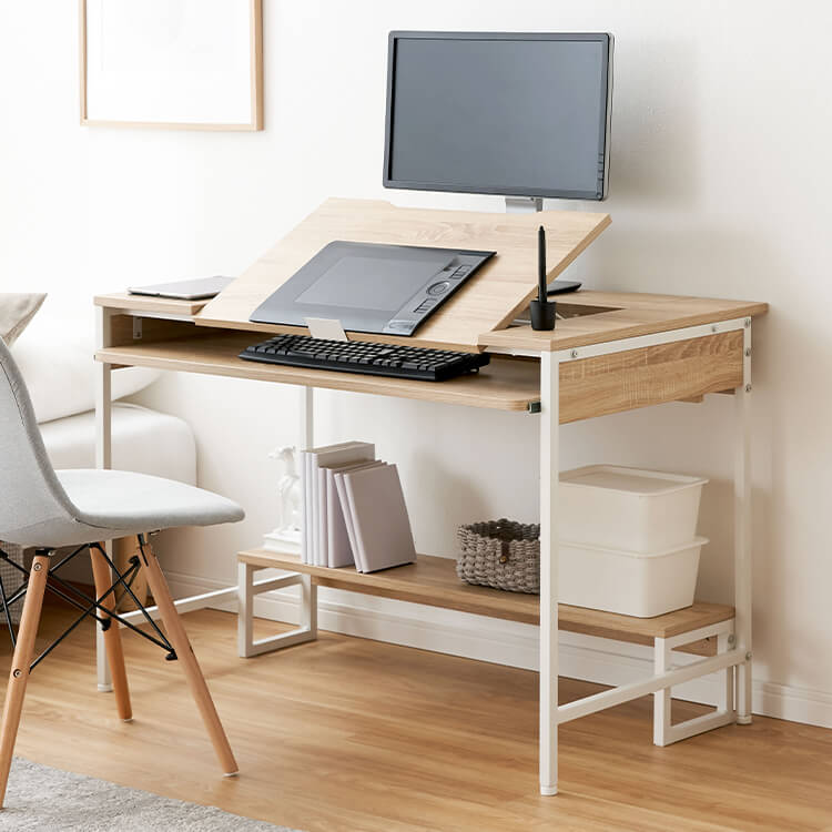 パソコンデスク オフィスデスク ワークデスク 学習机 段階調節 スライドラック タップ収納