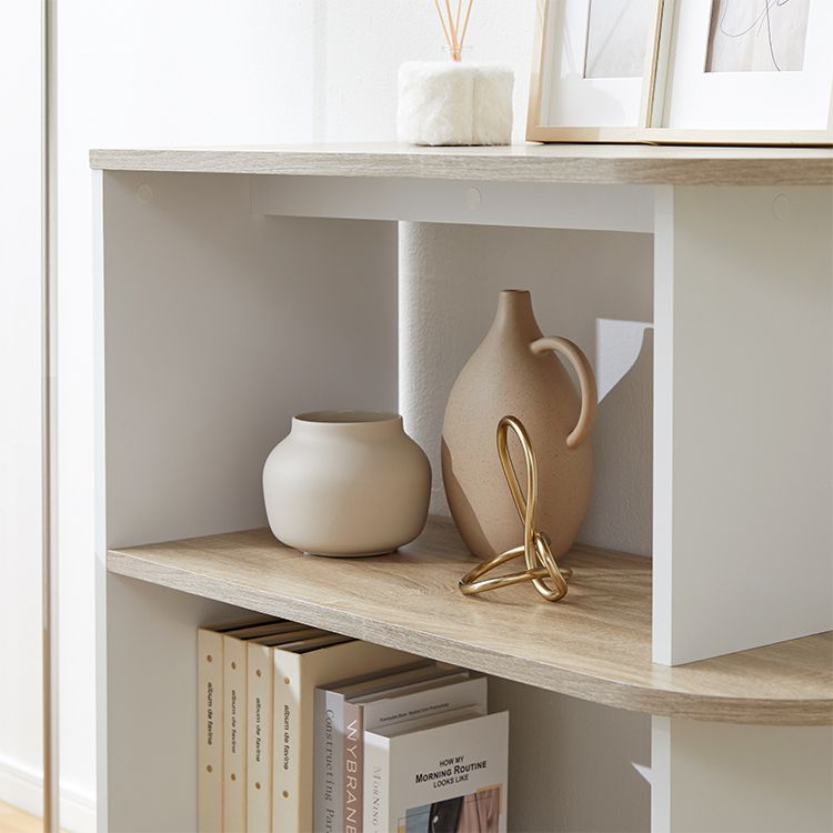 Open shelves, visible storage, partitions, side tables