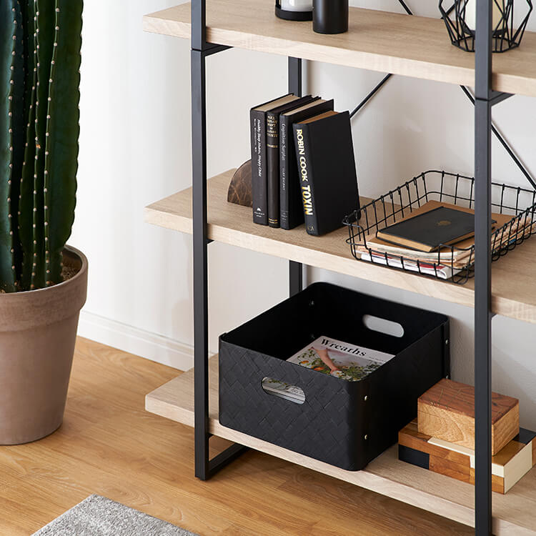 Open shelf, 4 tiers, steel rack, display shelf, visible storage, shelf, rack, wooden