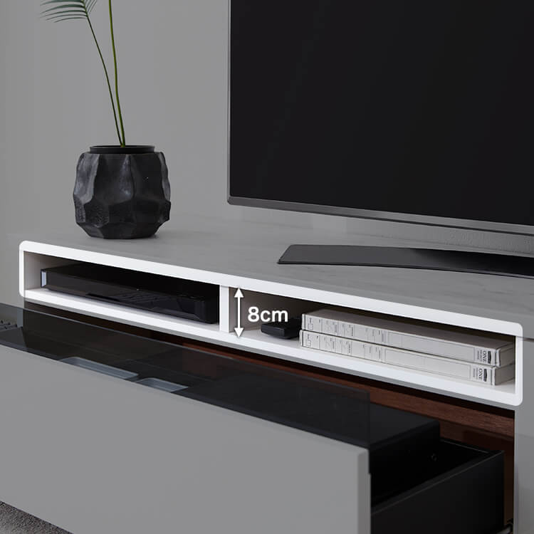 Low TV stand with storage, marble pattern, marble furniture, cord hole, made in Japan, finished product