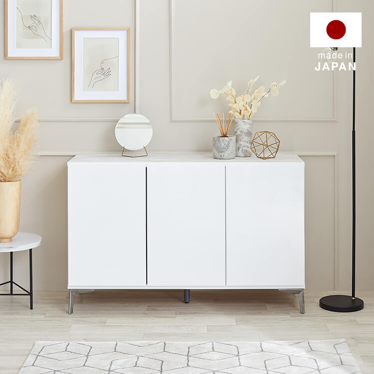 Sideboard Made in Japan Living room storage Steel legs Marble pattern Marble furniture Rack Storage box