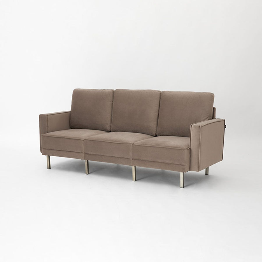 Velvet-like 3-seater couch with steel legs