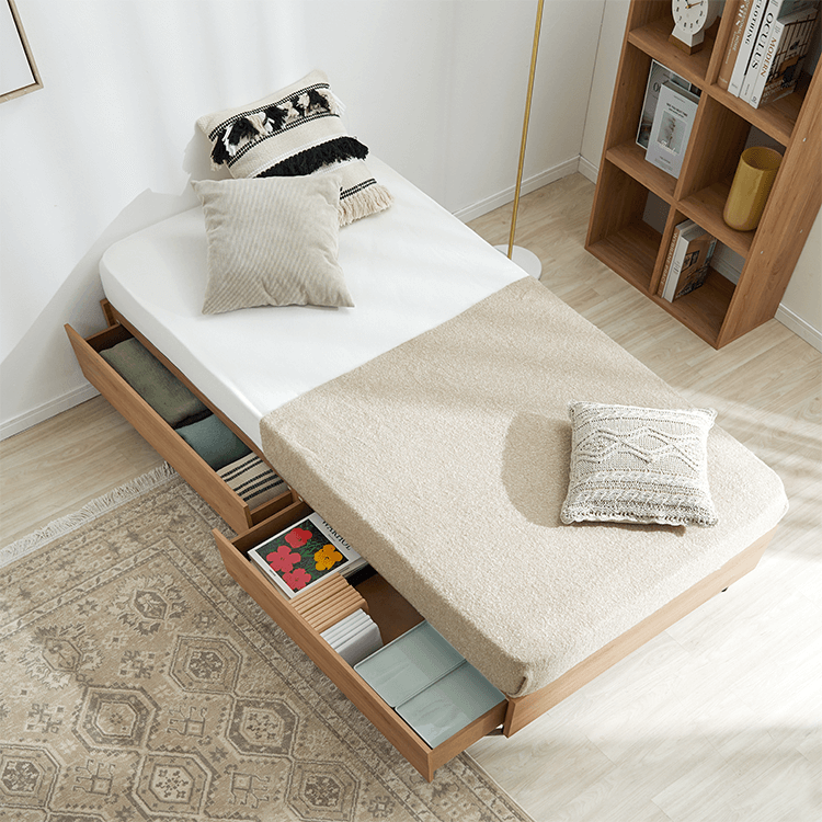 Bed frame, storage bed, slatted bed, wooden bed, steel legs [S]