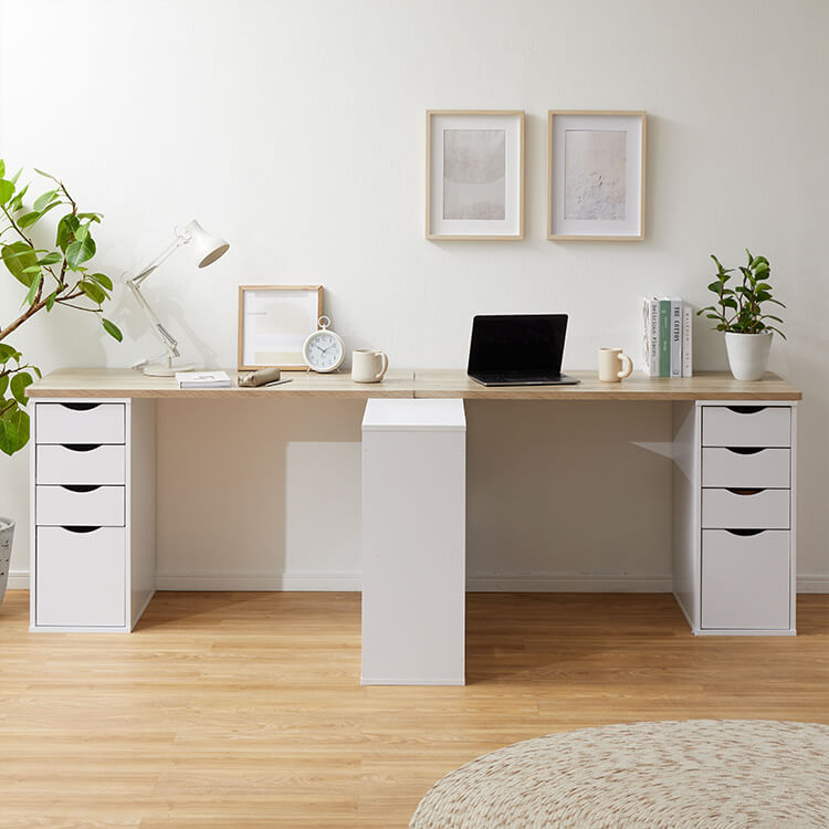 ツインデスク 2人用学習机 組み換え自由 木目調