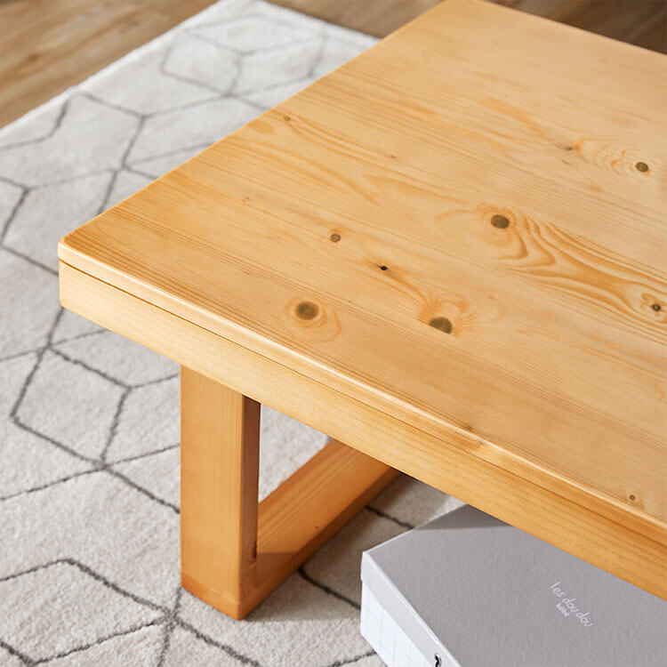 Folding table with rounded corners, solid pine, made of natural wood, low table, living room table