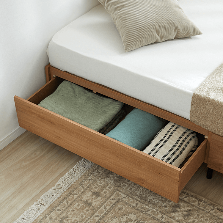 Bed frame, storage bed, slatted bed, wooden bed, steel legs [S]