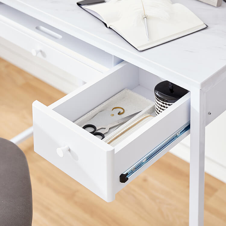 Compact desk with drawer, glass top, nail desk