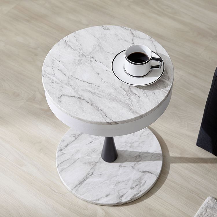 Marble pattern side table, night table, coffee table, round table with storage