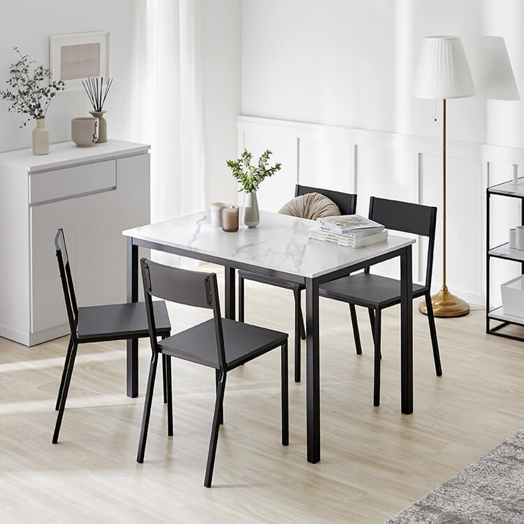 Marble pattern dining set 5 pieces dining table chair steel