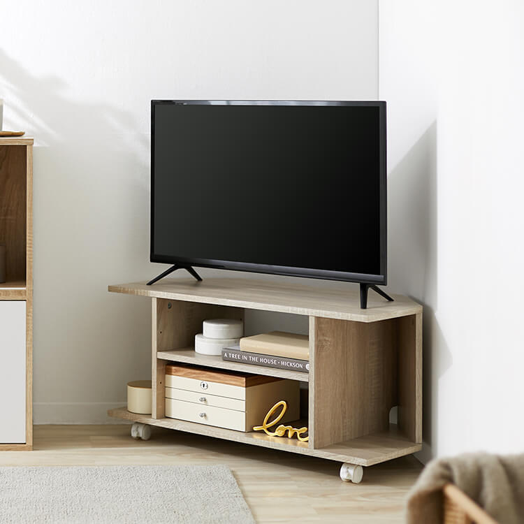 Corner TV stand, triangular TV board, wood grain, compact