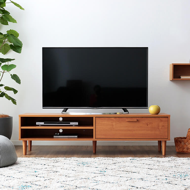 TV stand, low TV stand, 49-inch compatible, wooden, Nordic, vintage style