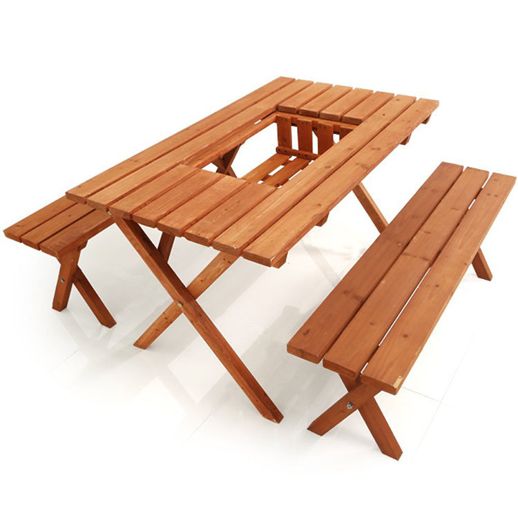 Garden table set with bench, 2-way type, with stove space, wooden, for 2 people (3 pieces)