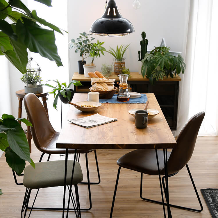 Dining table, single item, mixed material, steel legs, solid wood
