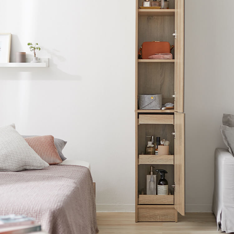 Full-length mirror included, space-saving storage, dresser, full-length mirror, storage shelf, drawers, slim, height 181cm