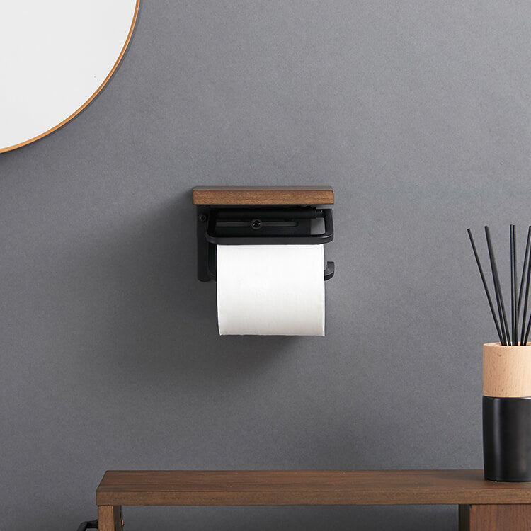 Toilet paper holder, short type, available in two types: compact, made of natural wood, steel, and vintage