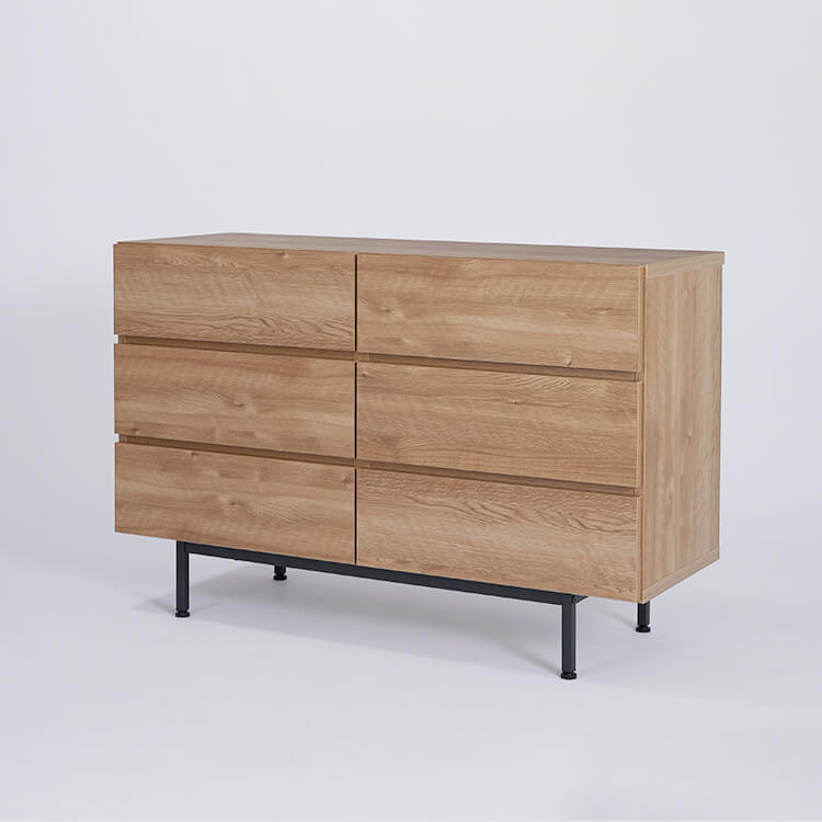 Domestically produced low chest of drawers, storage, with legs, made of wood and steel