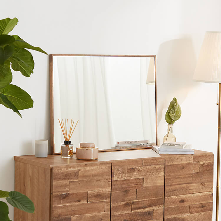 Mirror, single item, dresser, vanity, makeup, simple, wood grain, slim