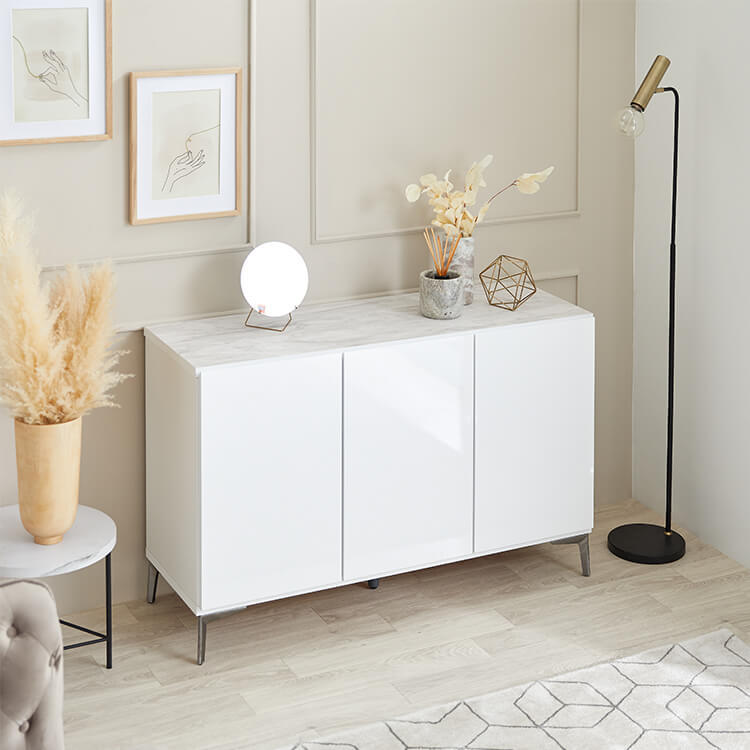 Sideboard Made in Japan Living room storage Steel legs Marble pattern Marble furniture Rack Storage box
