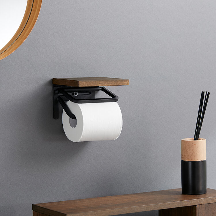 Toilet paper holder, short type, available in two types: compact, made of natural wood, steel, and vintage