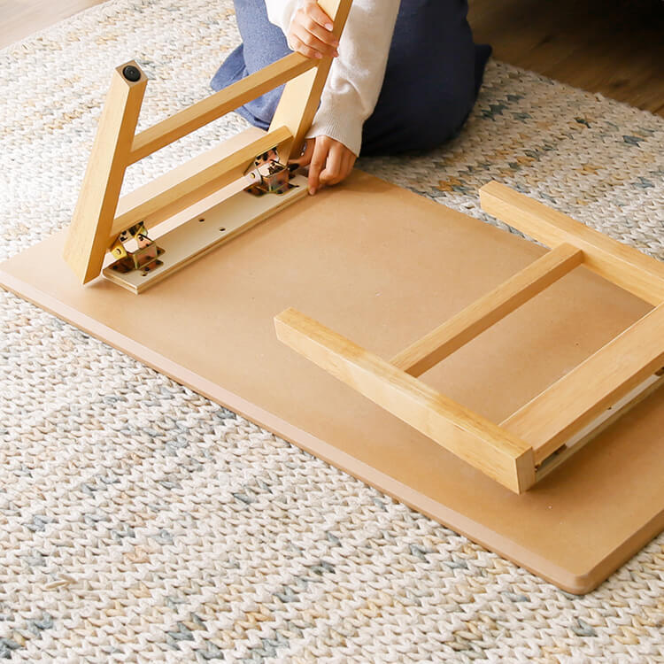 Living room table, foldable, with storage space, made of natural wood, low table