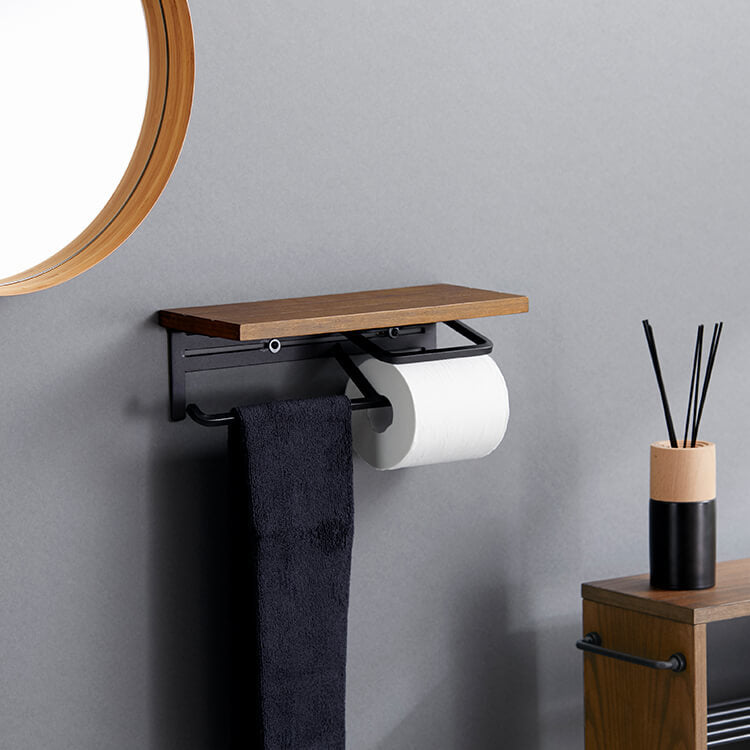 Toilet paper holder hanger type, available in 2 types: with towel rail, made of natural wood, steel, vintage