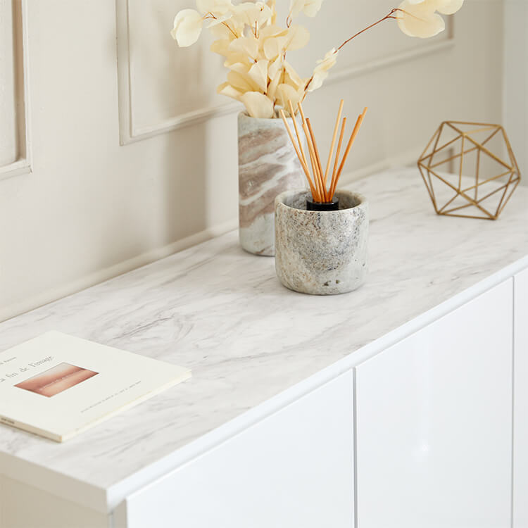 Sideboard Made in Japan Living room storage Steel legs Marble pattern Marble furniture Rack Storage box