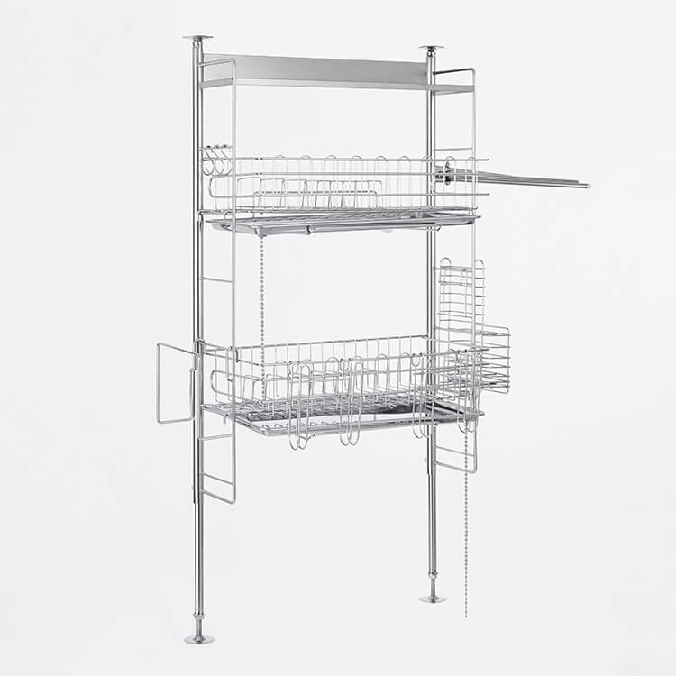 Tension Dish Drainer, Stainless Steel, with Chopstick, Knife and Cutting Board Stand