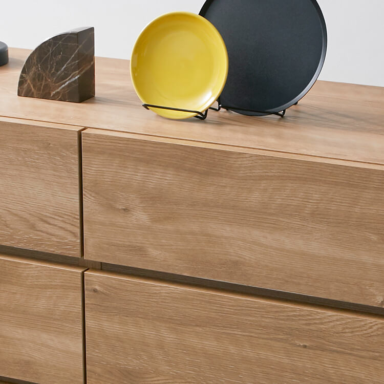 Domestically produced low chest of drawers, storage, with legs, made of wood and steel