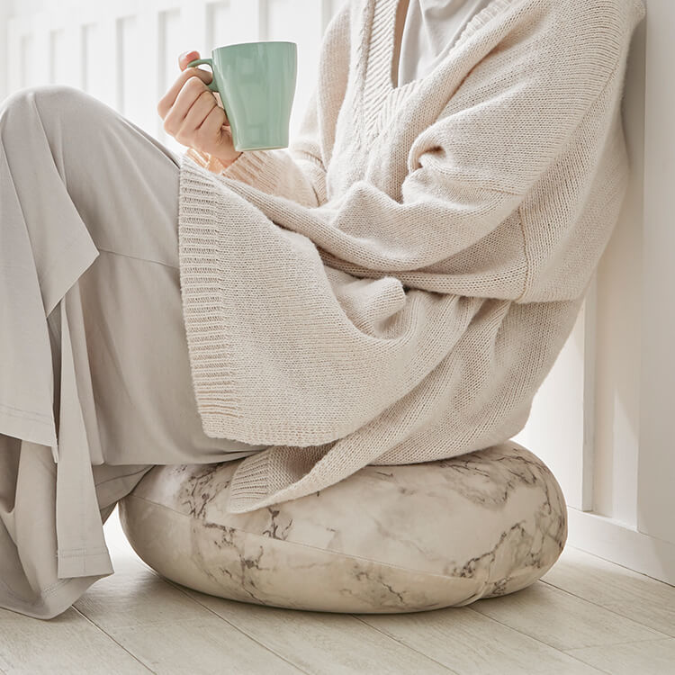 クッション ビーズクッション 日本製 大理石柄 円形 洗えるカバー S