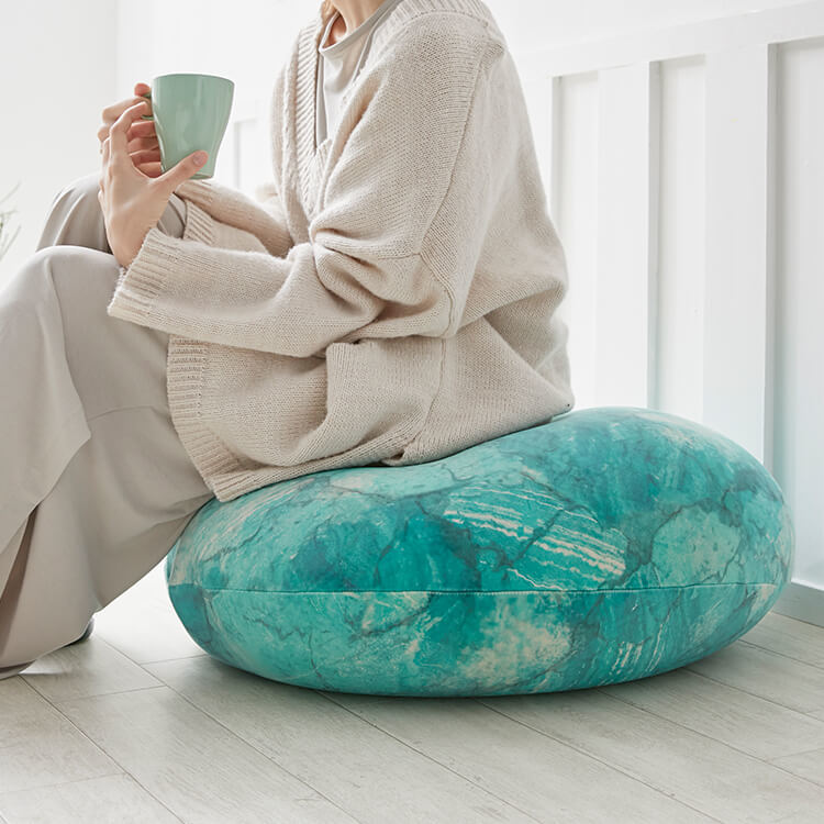 クッション ビーズクッション 日本製 大理石柄 円形 洗えるカバー M