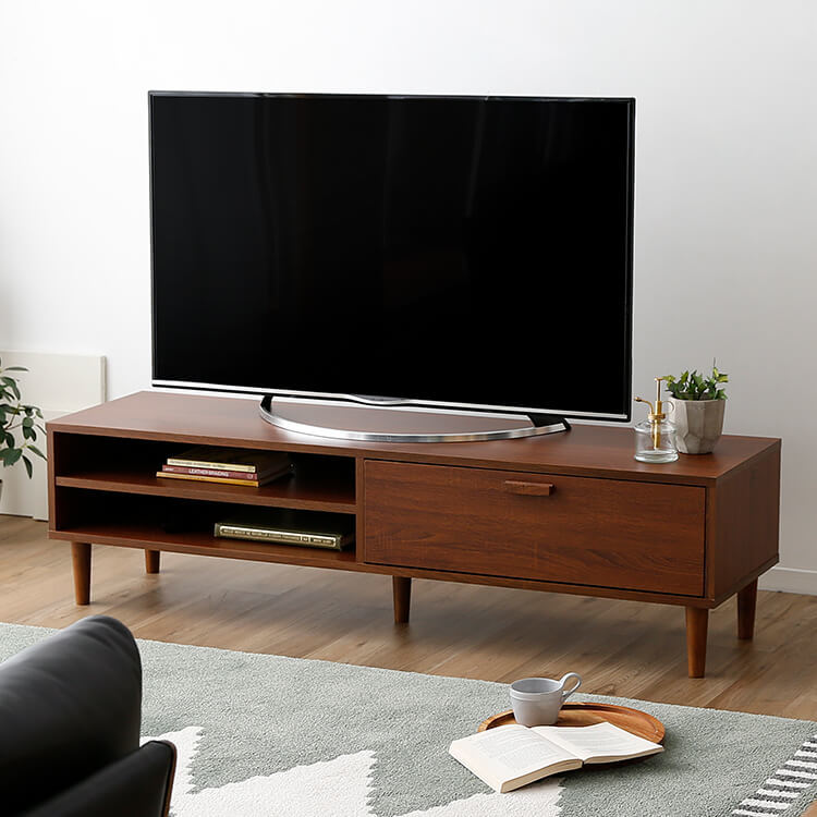 TV stand, low TV stand, 49-inch compatible, wooden, Nordic, vintage style