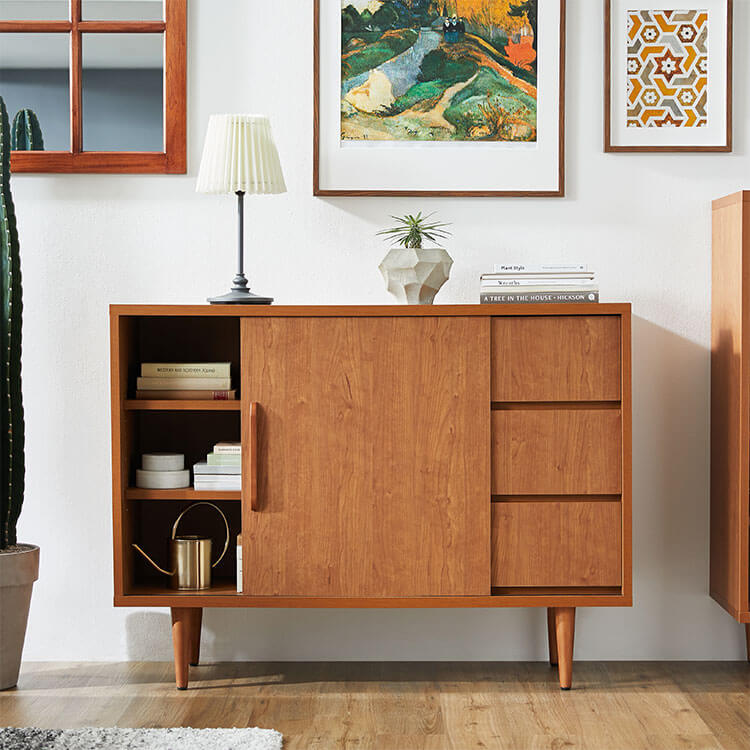 Sideboard, Made in Japan, Storage, Cabinet, Scandinavian Style, Living Room, Drawers, Adjustable Shelves, Wood Grain, Semi-Finished Product