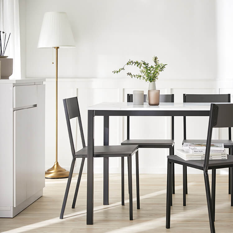 Marble pattern dining set 5 pieces dining table chair steel