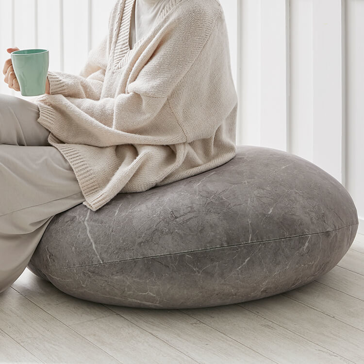 クッション ビーズクッション 日本製 大理石柄 円形 洗えるカバー L