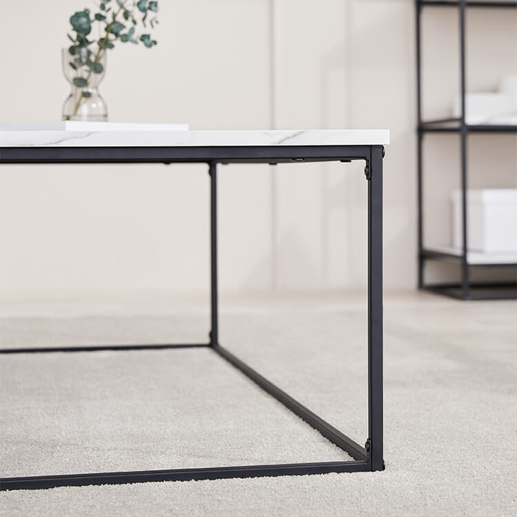 Living room table, low table, low desk, rectangular, steel, marble pattern